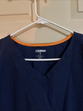 ScrubsStar Navy V-Neck Medical Scrub Top with Orange Trim